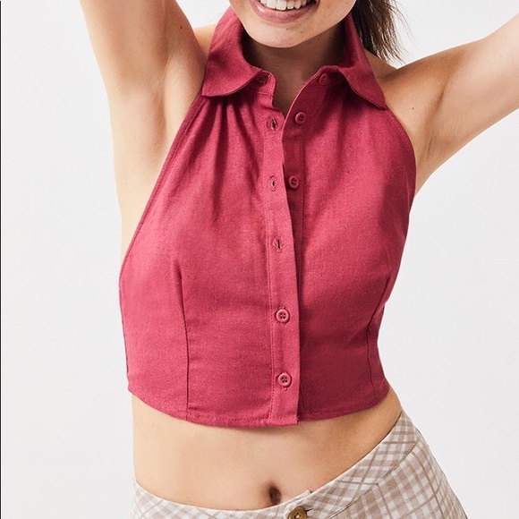 LA Hearts Linen Halter Button Down Crop Top NWT - Picture 5 of 5